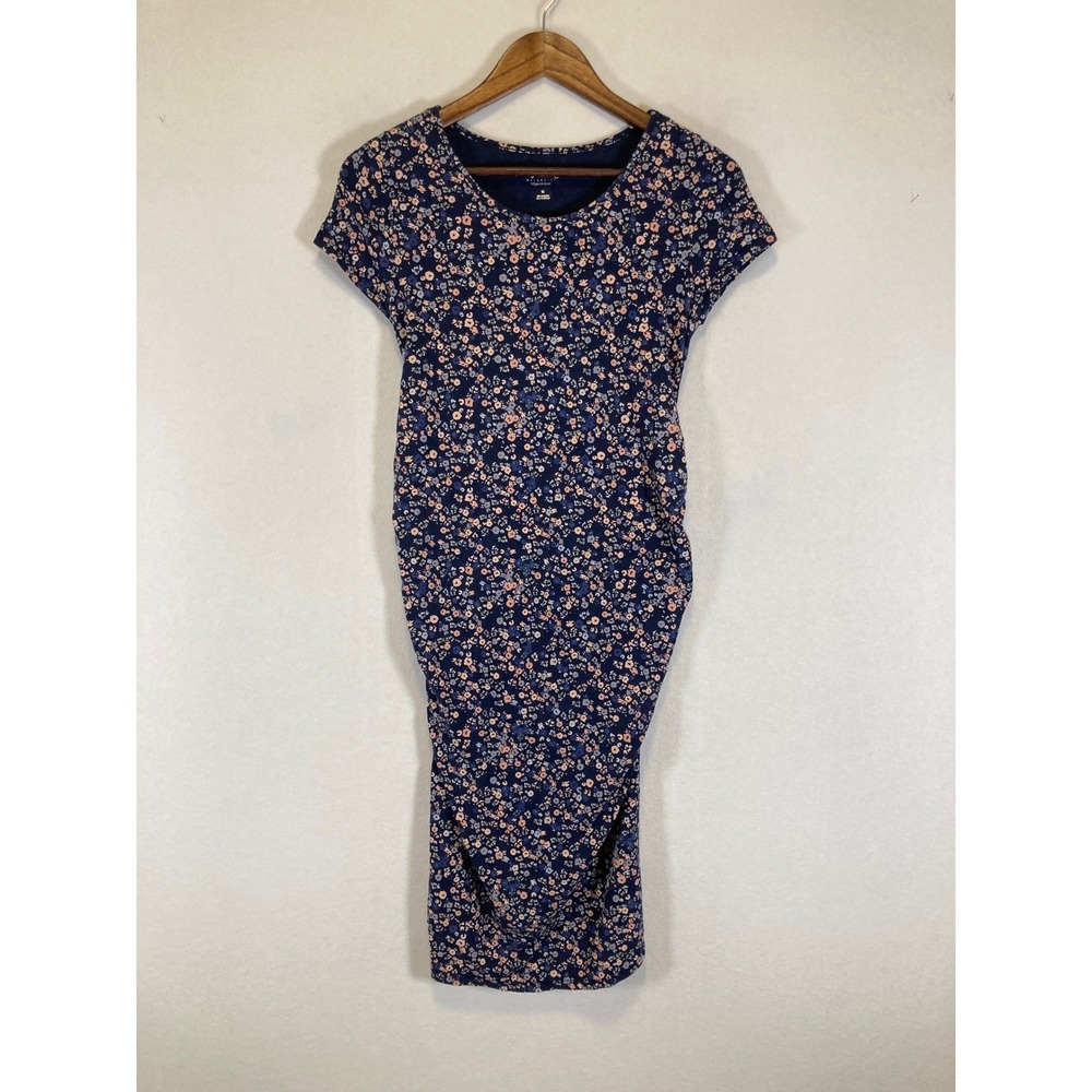 Cottagecore Isabel Maternity Women Size M Navy Floral‎ Ruched Bodycon Dress